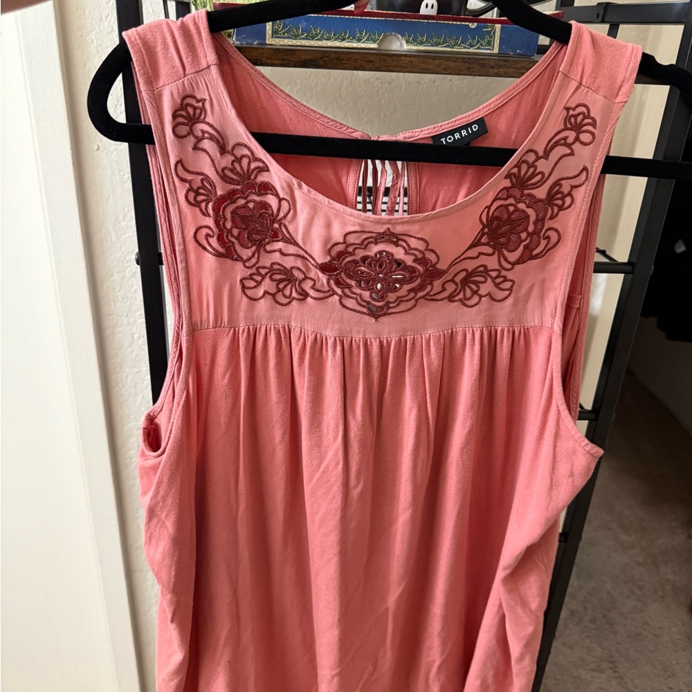 Torrid Coral Embroidered Tank Top